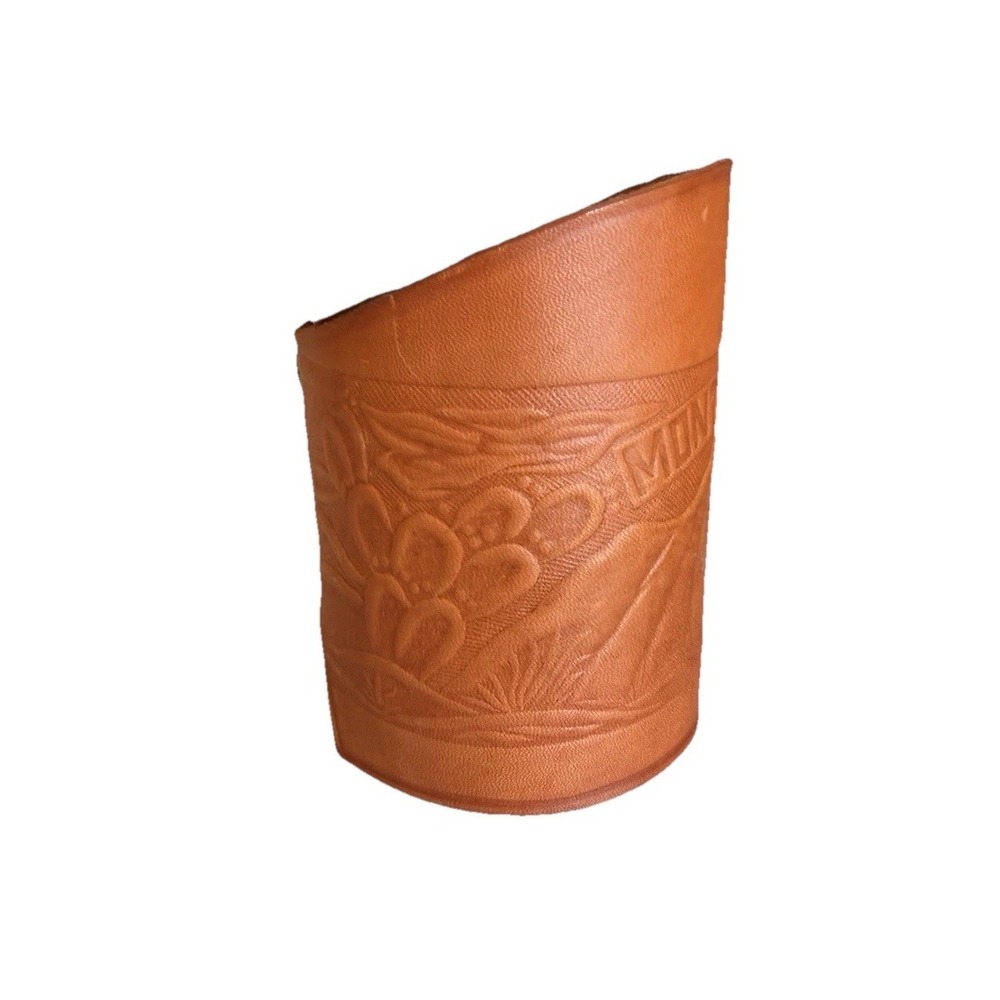 VTG Monterrey Embossed Leather Koozie Brown Snap Wrap Beer Bottle Holder Sleeve - Picture 2 of 8
